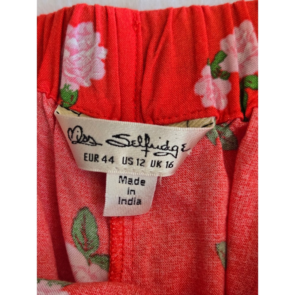 Miss Selfridge Red Floral Rose Button Side Slit Midi Skirt US 12 Viscose - Picture 6 of 9
